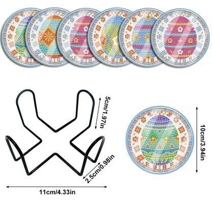6 Pcs Easter Egg Washable Special Shape Diamond Painting Coaster Kit with Holder Waterproof Coaster