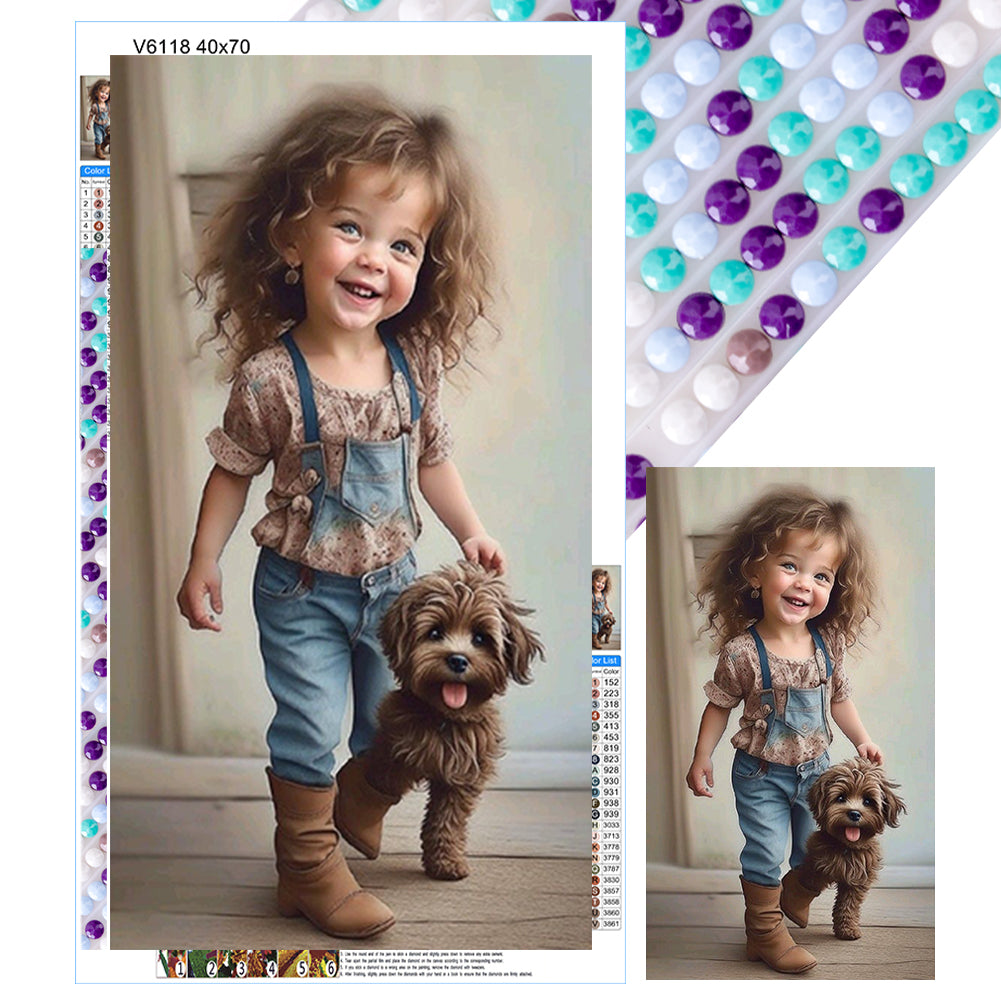Diamond Painting - Full Round - little girl with puppy (40*70CM)