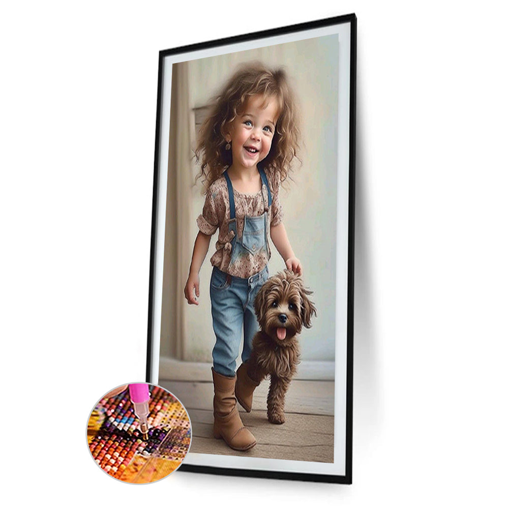 Diamond Painting - Full Round - little girl with puppy (40*70CM)