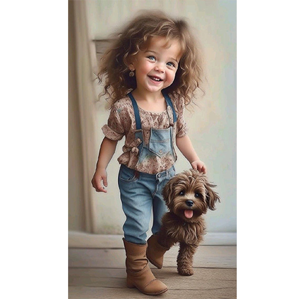 Diamond Painting - Full Round - little girl with puppy (40*70CM)