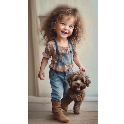 Diamond Painting - Full Round - little girl with puppy (40*70CM)
