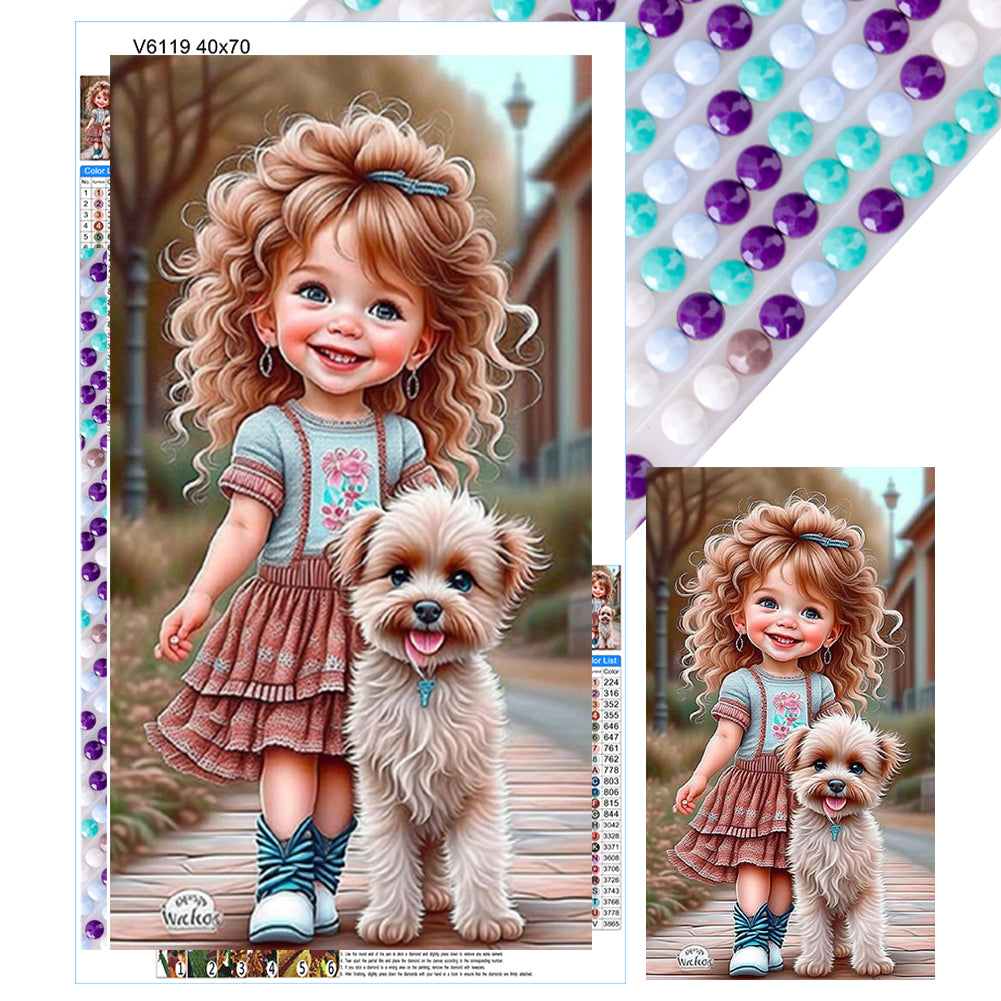 Diamond Painting - Full Round - little girl with puppy (40*70CM)