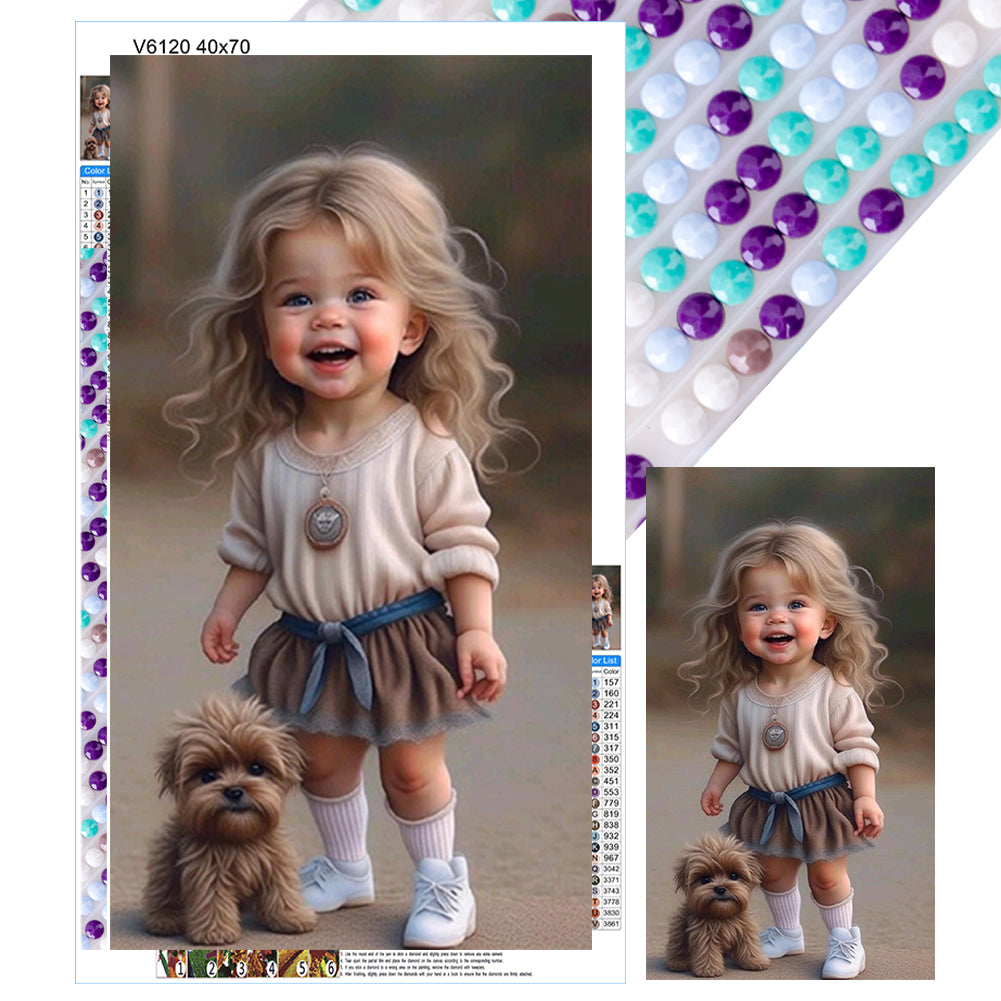 Diamond Painting - Full Round - little girl with puppy (40*70CM)