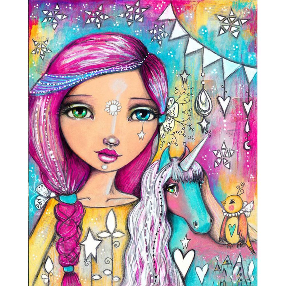 Diamond Painting - Full Round - purple-red haired girl (40*50CM)