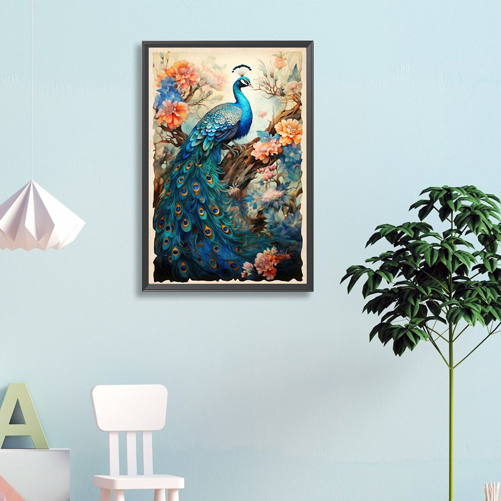 Diamond Painting - Full Round - Peacock and flower tree (40*60CM)