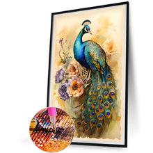 Load image into Gallery viewer, Diamond Painting - Full Round - Peacock standing on flower (40*60CM)
