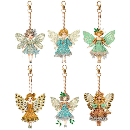 6 Pcs Winter Snow Owl Double Sided Diamond Painting Keychain Diamond Art Keyring