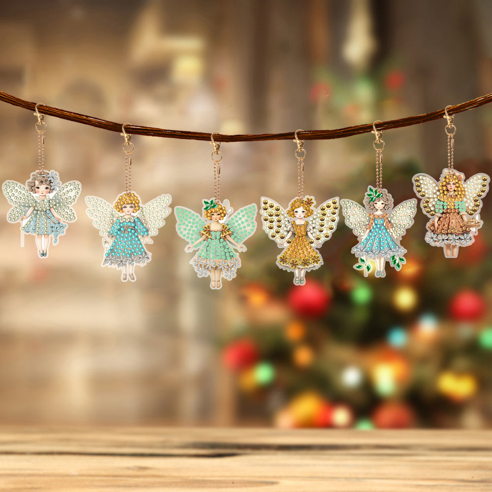 6 Pcs Winter Snow Owl Double Sided Diamond Painting Keychain Diamond Art Keyring