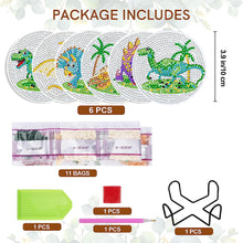 Load image into Gallery viewer, 6 Pcs Acrylic Diamond Painting Coasters Kits with Holder for Beginner (Dinosaur)
