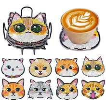 Load image into Gallery viewer, 8 Pcs Acrylic Diamond Painting Coasters Kits with Holder for Beginner (Cat)
