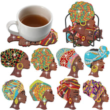 Load image into Gallery viewer, 8 Pcs Acrylic Diamond Painting Coasters with Holder for Beginner (Indian Woman)
