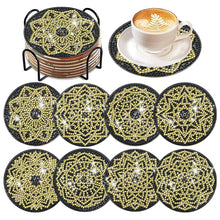 Load image into Gallery viewer, 8 Pcs Acrylic Diamond Painting Coasters with Holder for Beginner (Black Gold)
