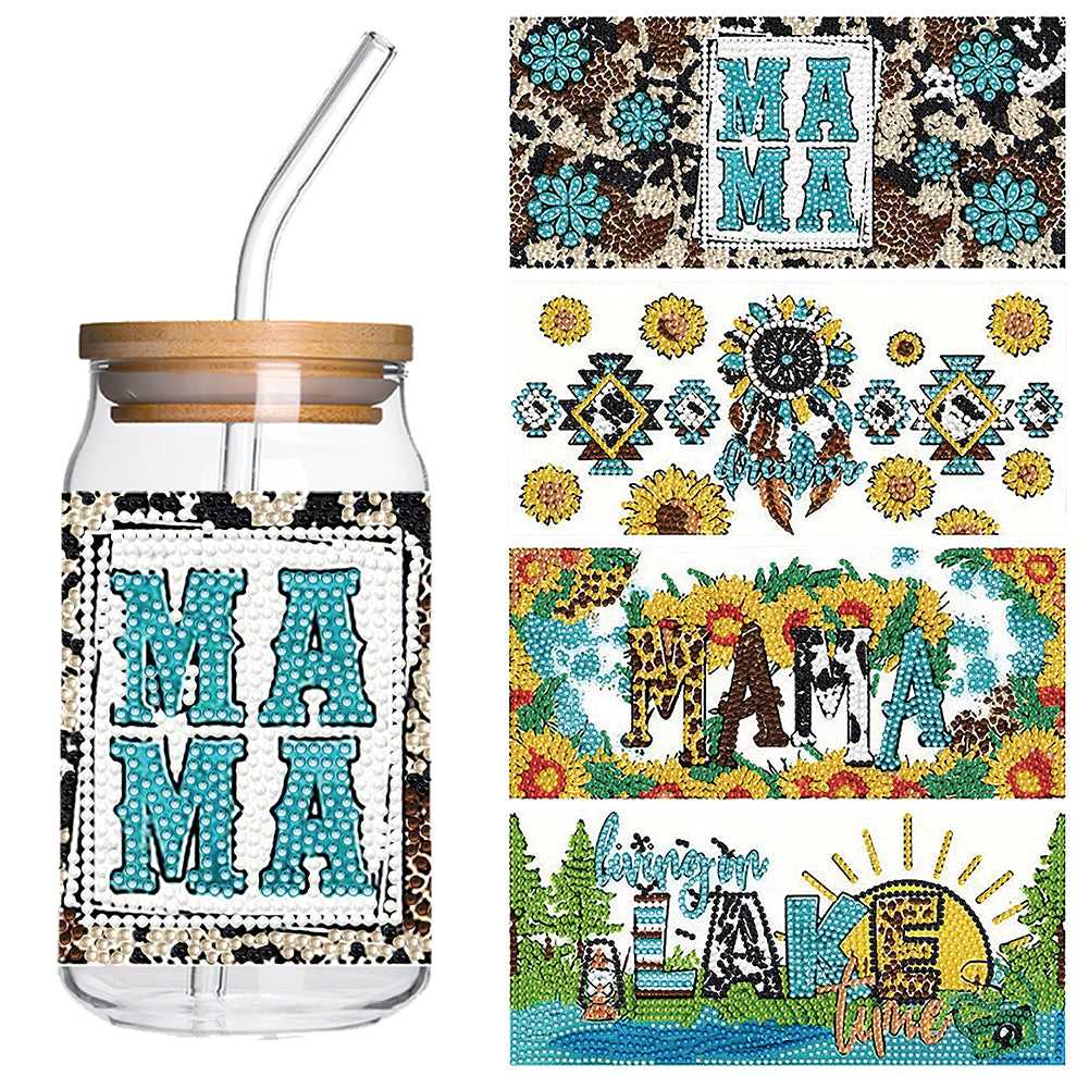 4 Pcs Animal Cartoon Diamond Sticker Girl Queen Diamond Painting Sticker for Cup