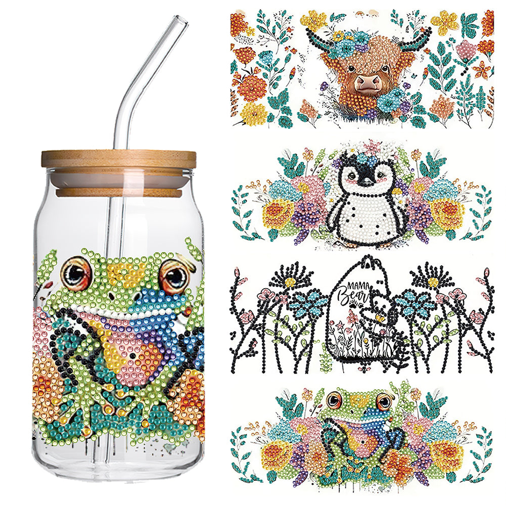 4 Pcs Animal Cartoon Diamond Sticker Girl Queen Diamond Painting Sticker for Cup