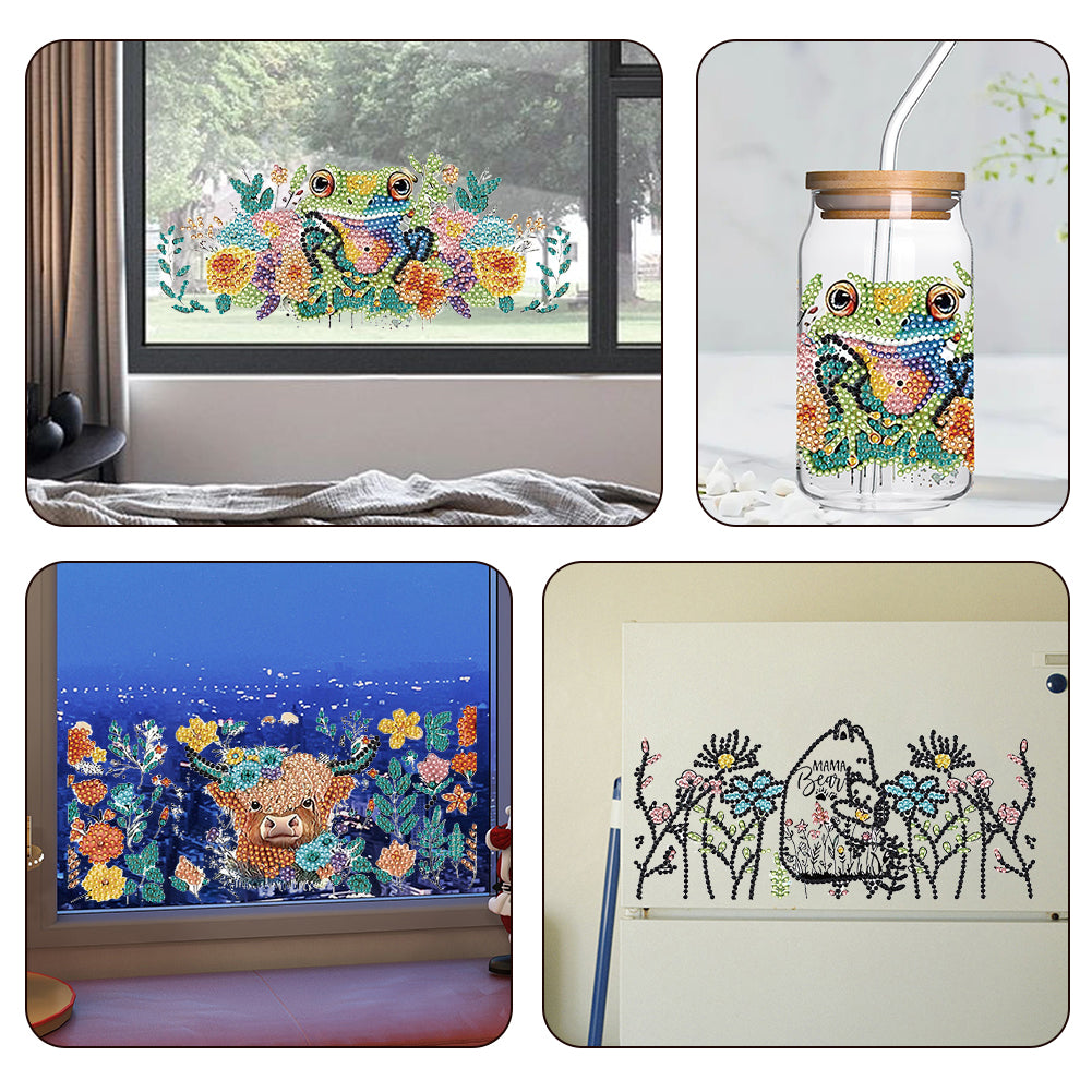 4 Pcs Animal Cartoon Diamond Sticker Girl Queen Diamond Painting Sticker for Cup