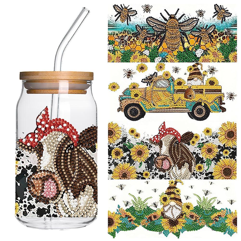 4 Pcs Animal Cartoon Diamond Sticker Girl Queen Diamond Painting Sticker for Cup