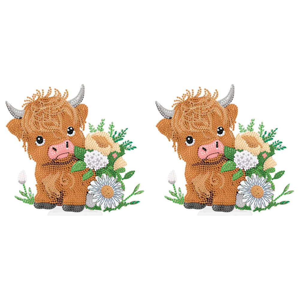 Highland Cattle Round Diamond Painting Desktop Ornaments Kit for Office Decor