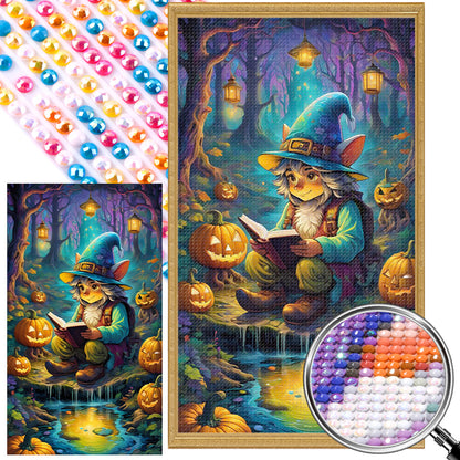 AB Diamond Painting - Full Round - White-haired boy with cat ears in the forest (40*70CM)