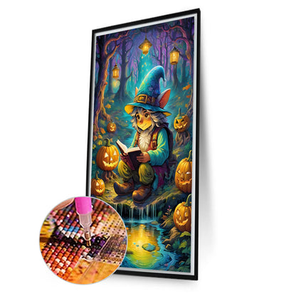 AB Diamond Painting - Full Round - White-haired boy with cat ears in the forest (40*70CM)