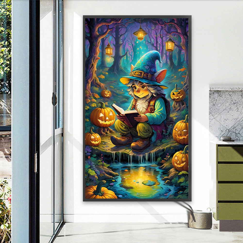 AB Diamond Painting - Full Round - White-haired boy with cat ears in the forest (40*70CM)