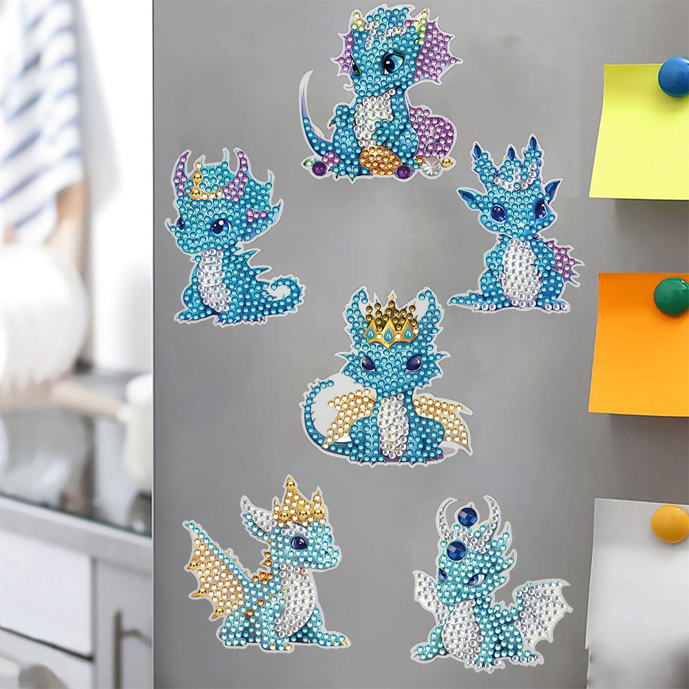 6 Pcs Diamond Painting Magnets Refrigerator for Adults Kids (Blue Pterosaur)