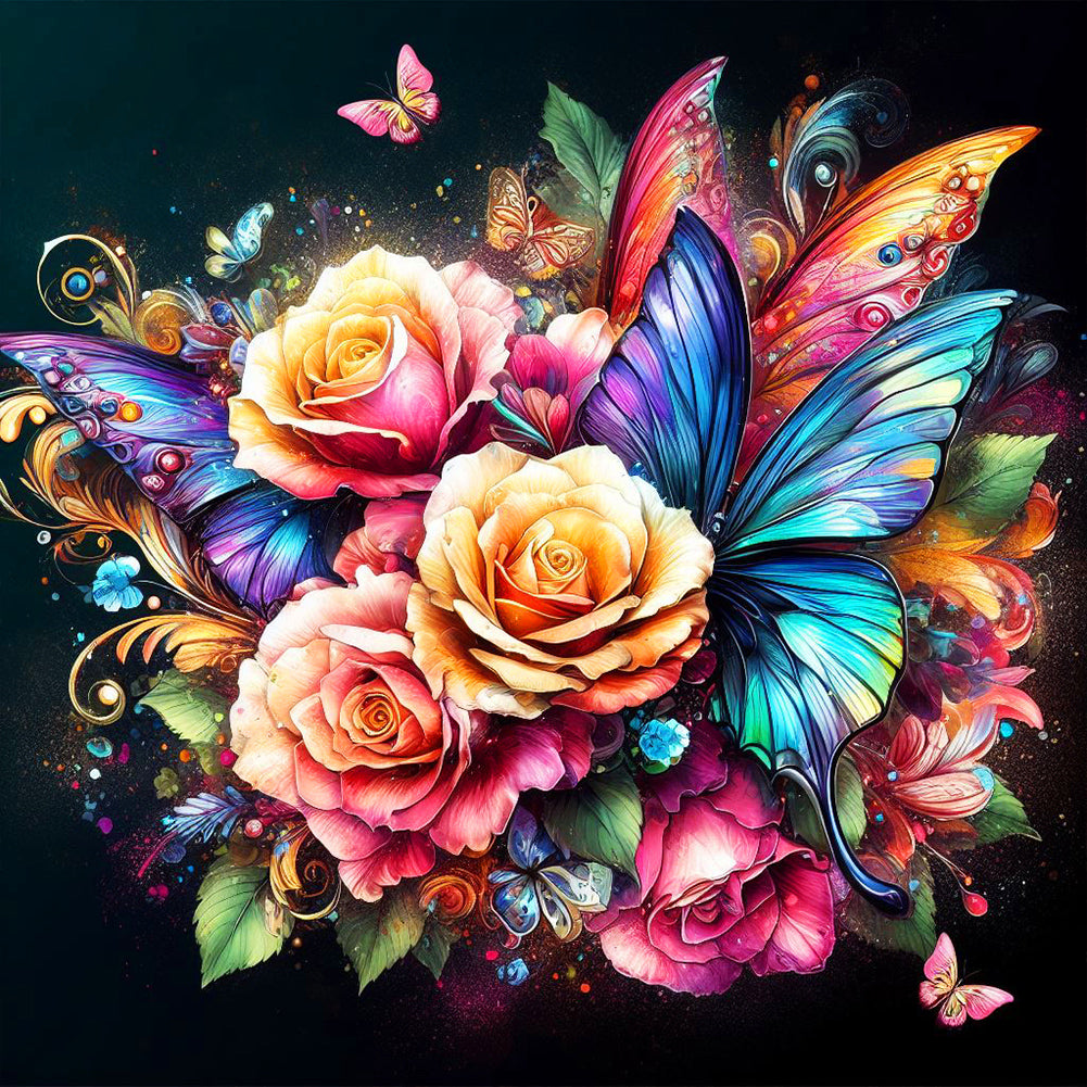 Diamond Painting - Full Round - flowers and butterflies (30*30CM)