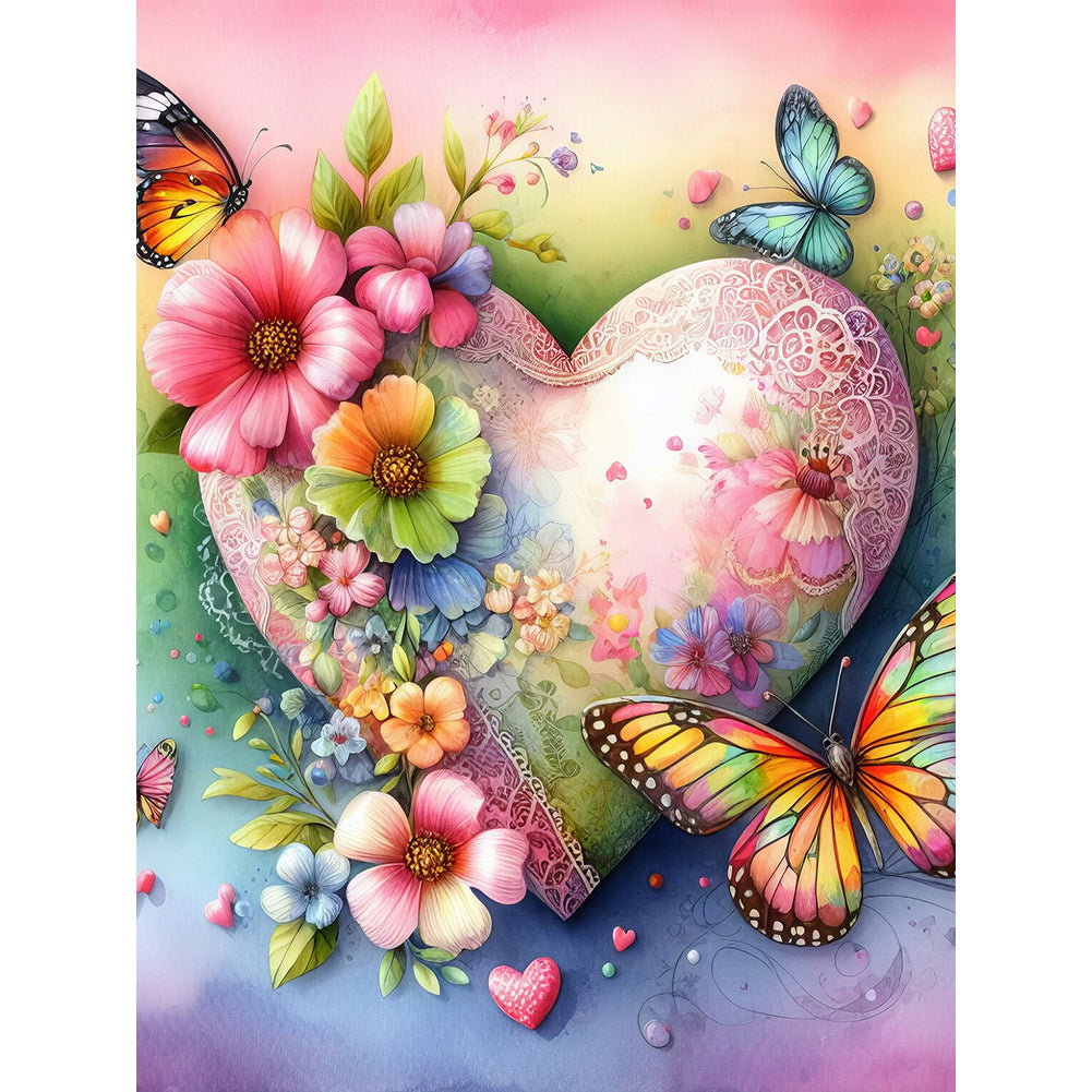 Diamond Painting - Full Round - Love hearts and flowers butterflies (30*40CM)