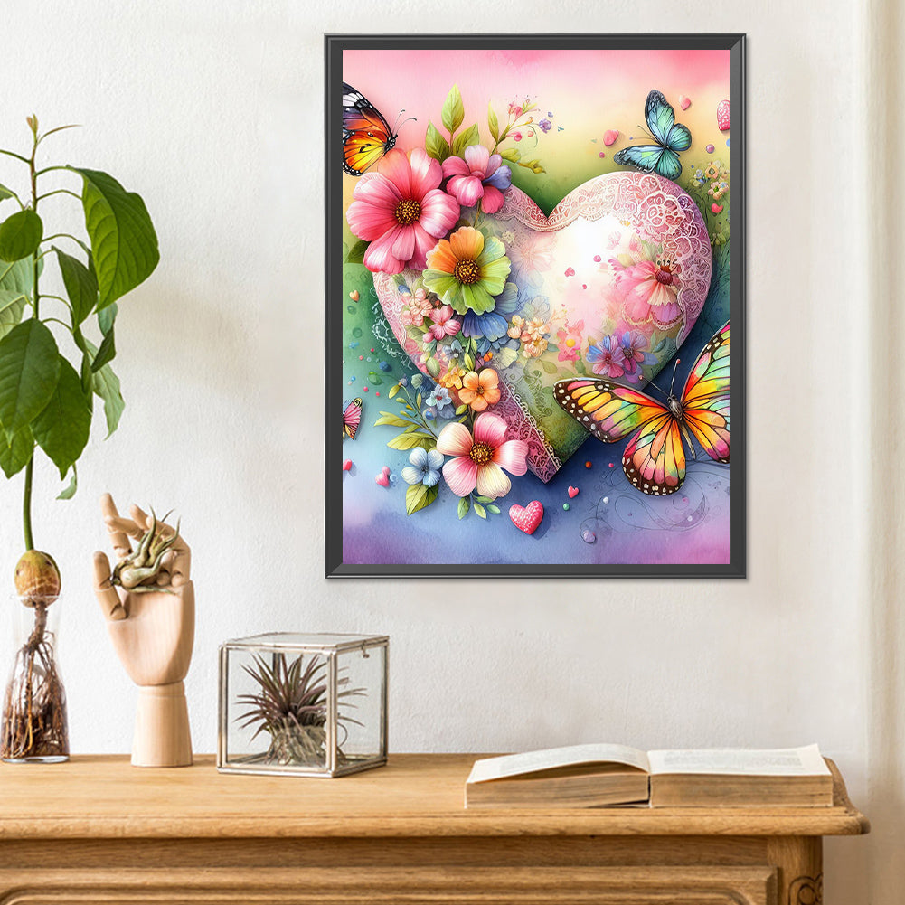 Diamond Painting - Full Round - Love hearts and flowers butterflies (30*40CM)
