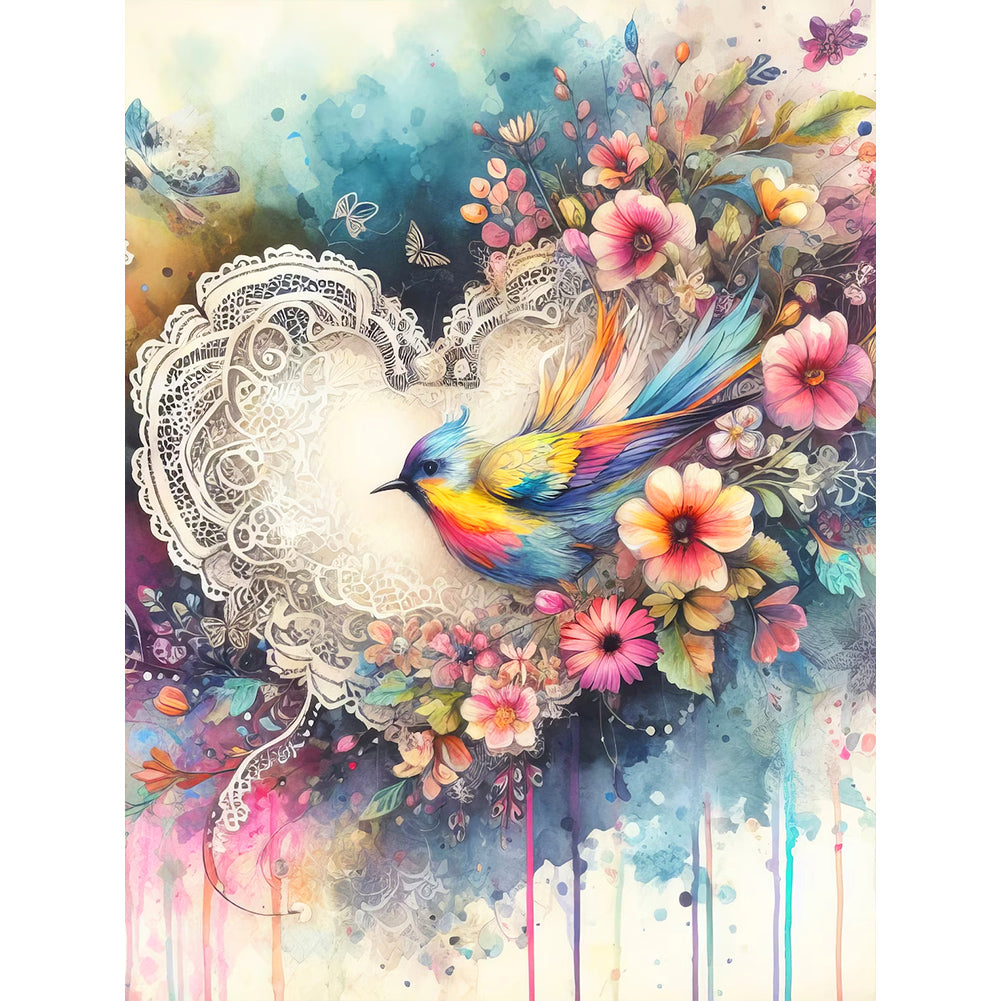 Diamond Painting - Full Round - Love and colorful bird (30*40CM)