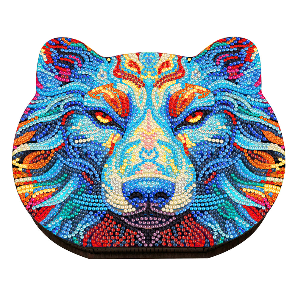 Wood Diamond Painting Jewelry Box Kit for Rings Necklace Organizer (Wolf Head)