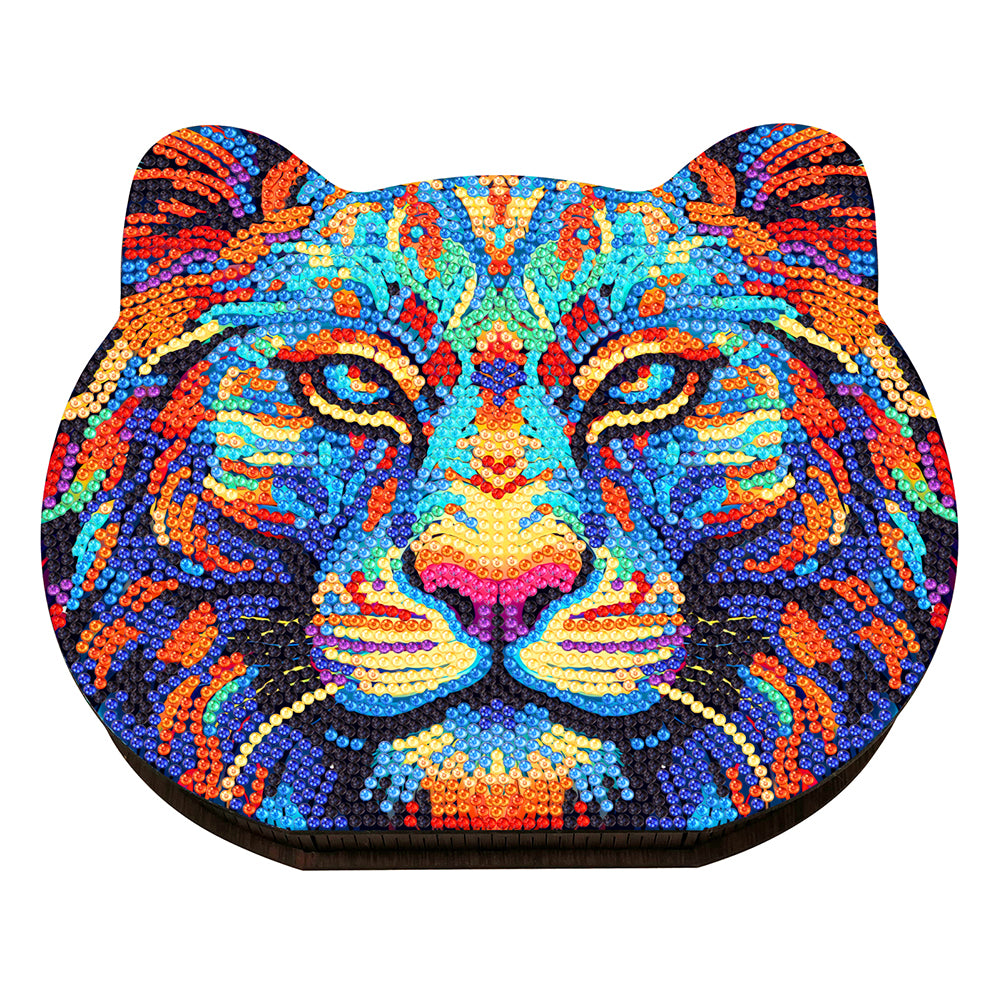 Wood Diamond Painting Jewelry Box Kit for Rings Necklace Organizer (Tiger Head