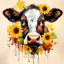 Load image into Gallery viewer, Diamond Painting - Full Round - sunflower cow (30*30CM)
