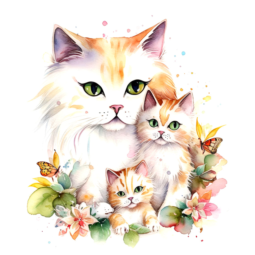 Diamond Painting - Full Round - cat family (30*30CM)
