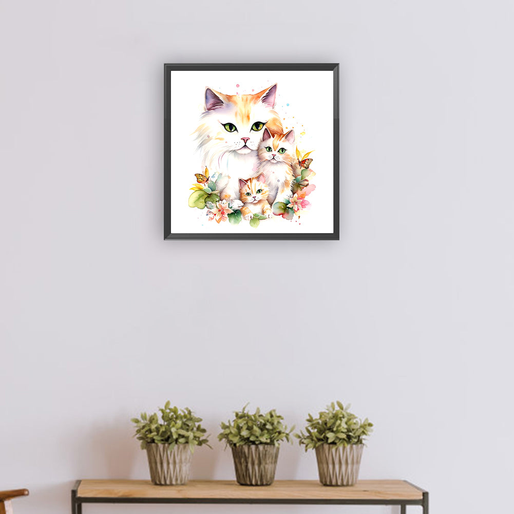 Diamond Painting - Full Round - cat family (30*30CM)