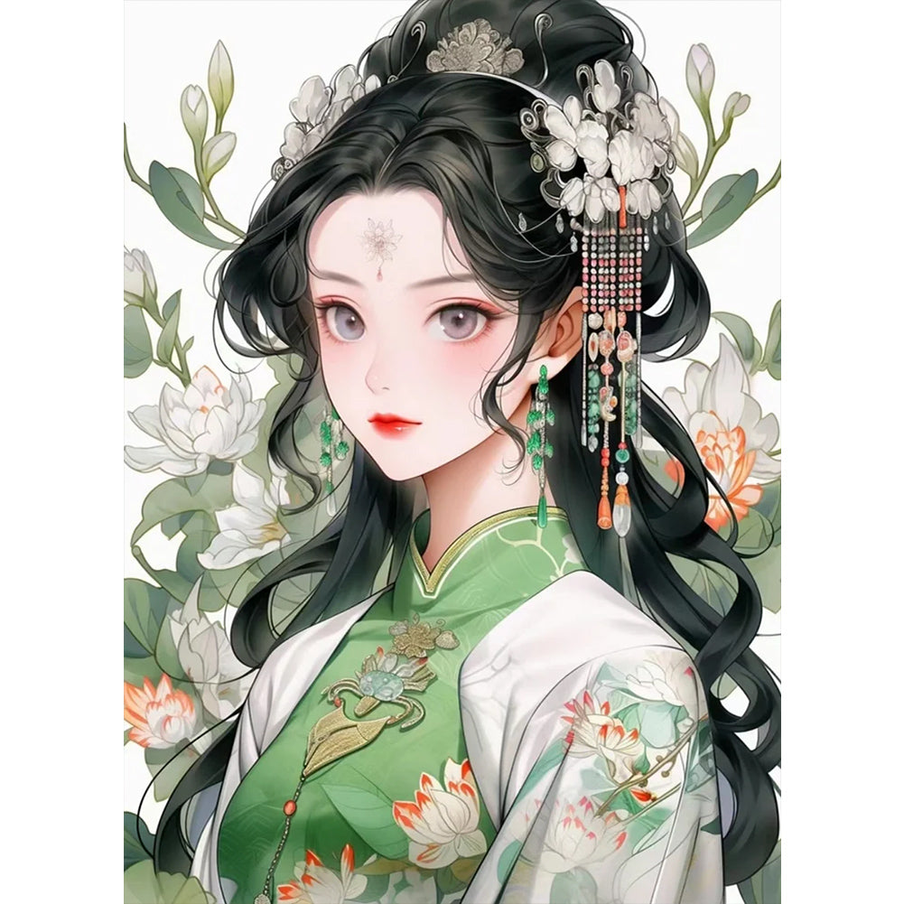 Diamond Painting - Full Round - girl in green dress (40*55CM)