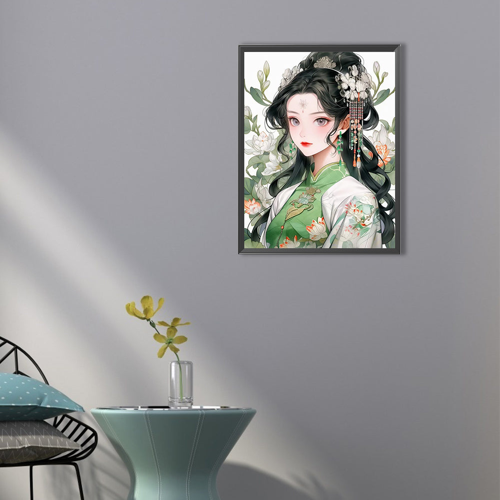 Diamond Painting - Full Round - girl in green dress (40*55CM)
