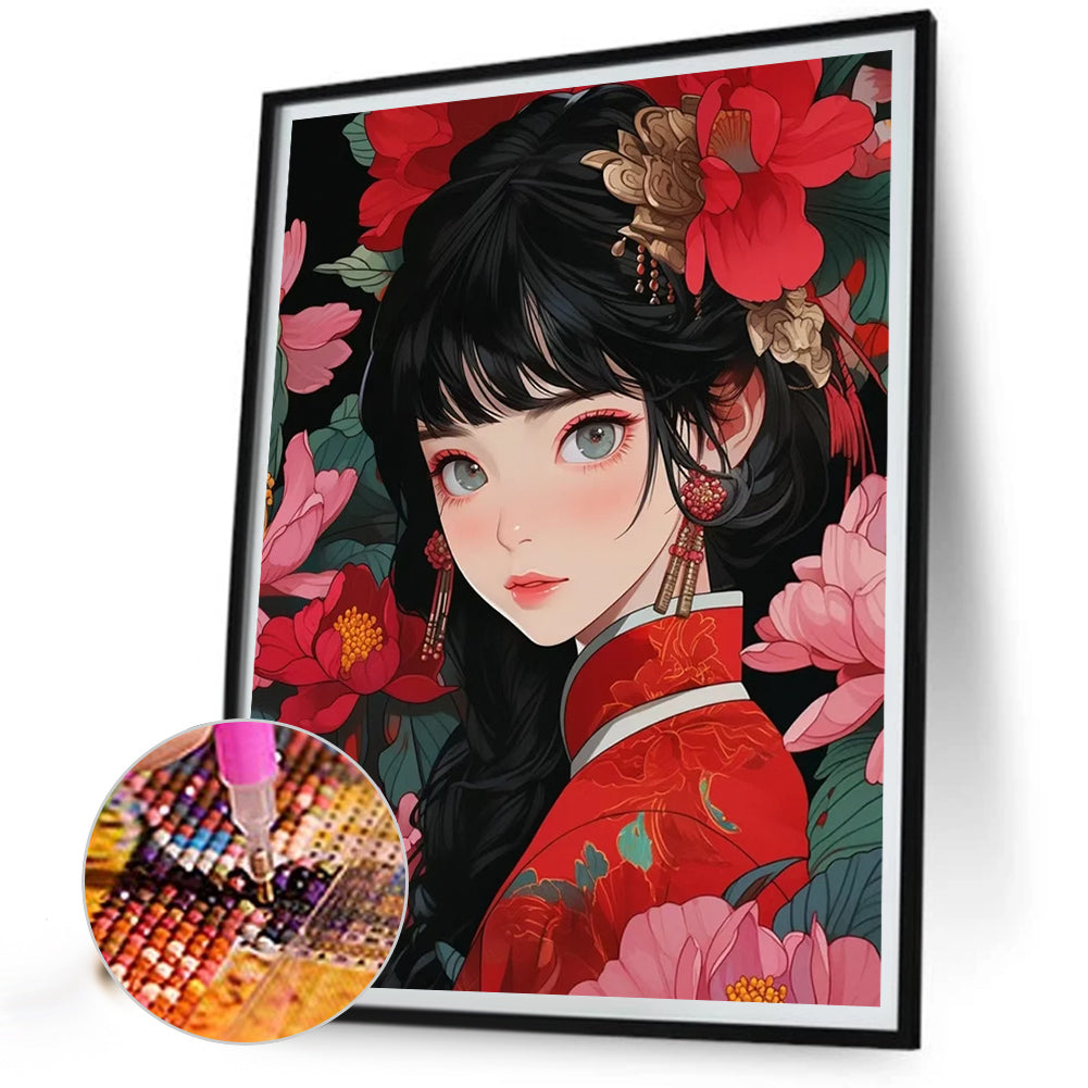Diamond Painting - Full Round - girl in red dress (40*55CM)