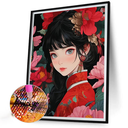 Diamond Painting - Full Round - girl in red dress (40*55CM)