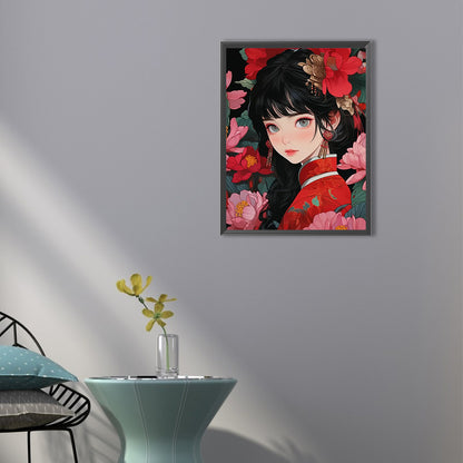 Diamond Painting - Full Round - girl in red dress (40*55CM)