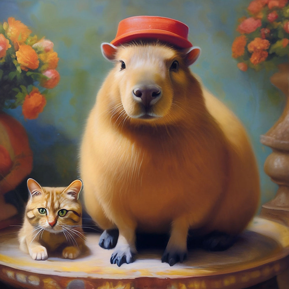 Diamond Painting - Full Round - Capybara and cat (30*30CM)
