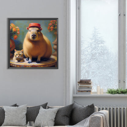 Diamond Painting - Full Round - Capybara and cat (30*30CM)