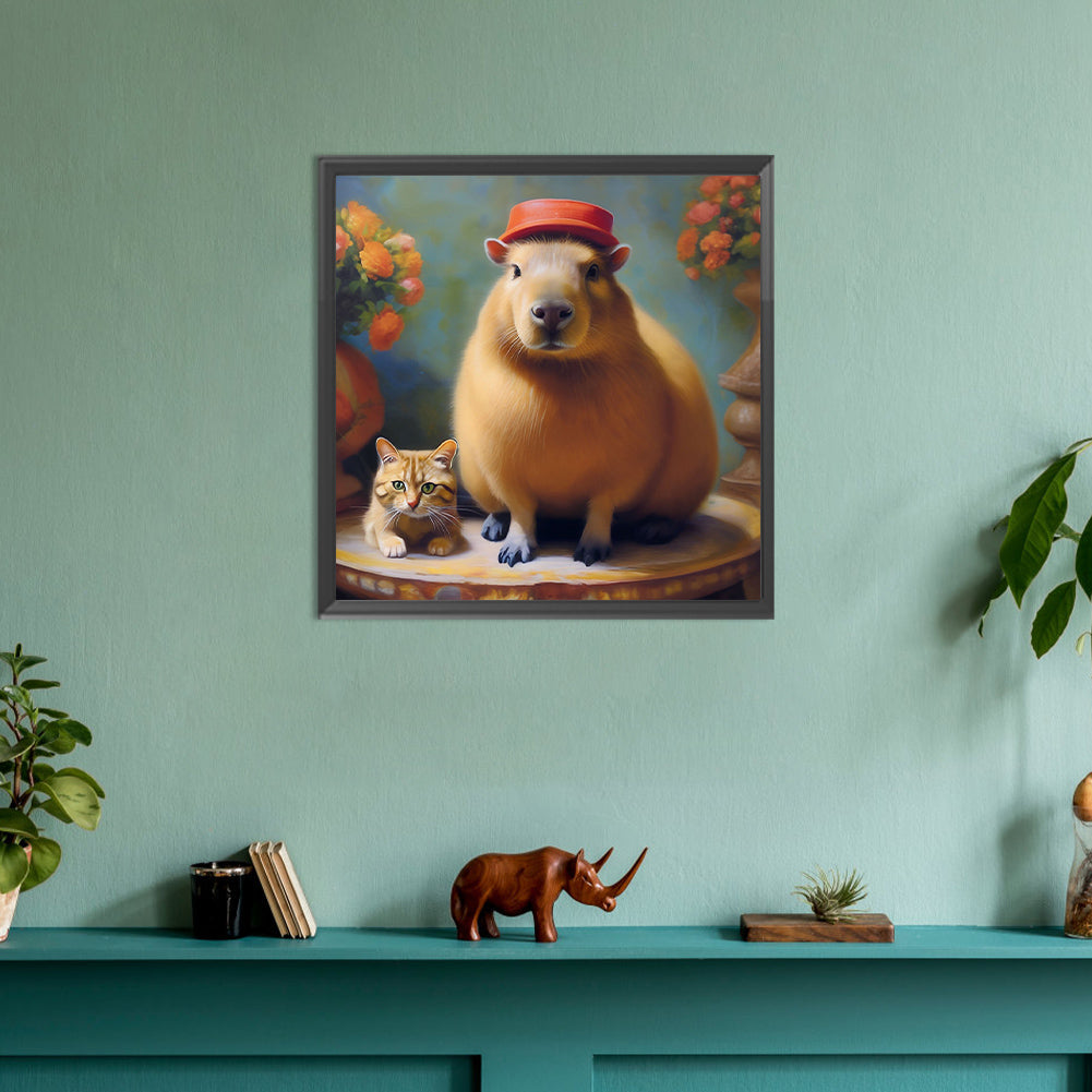 Diamond Painting - Full Round - Capybara and cat (30*30CM)