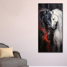 Load image into Gallery viewer, Diamond Painting - Full Round - black horse white horse (40*80CM)
