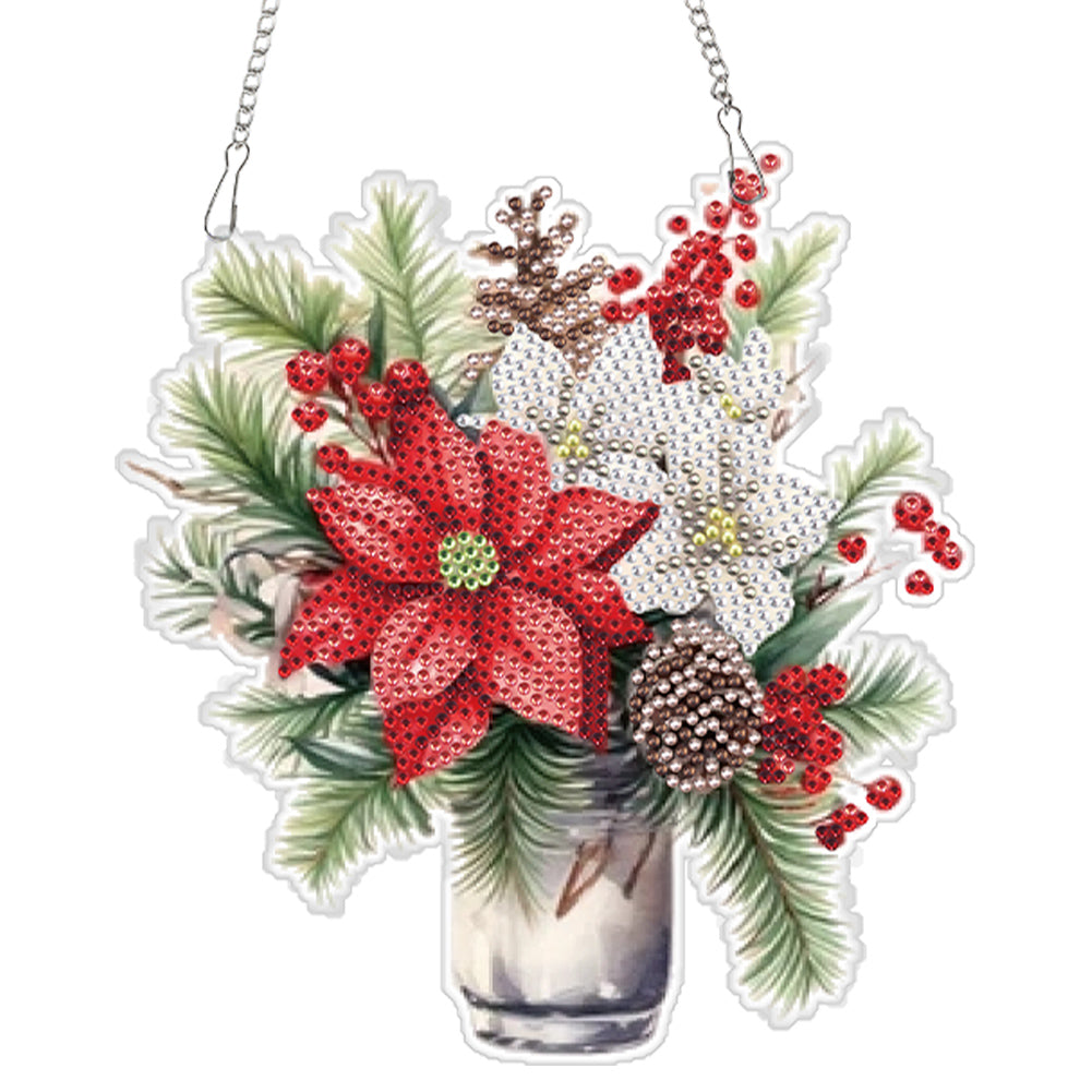 Acrylic Christmas Bouquet Single-Sided Round Diamond Painting Hanging Pendant