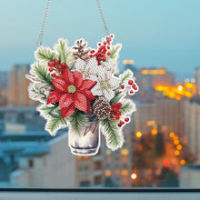 Load image into Gallery viewer, Acrylic Christmas Bouquet Single-Sided Round Diamond Painting Hanging Pendant
