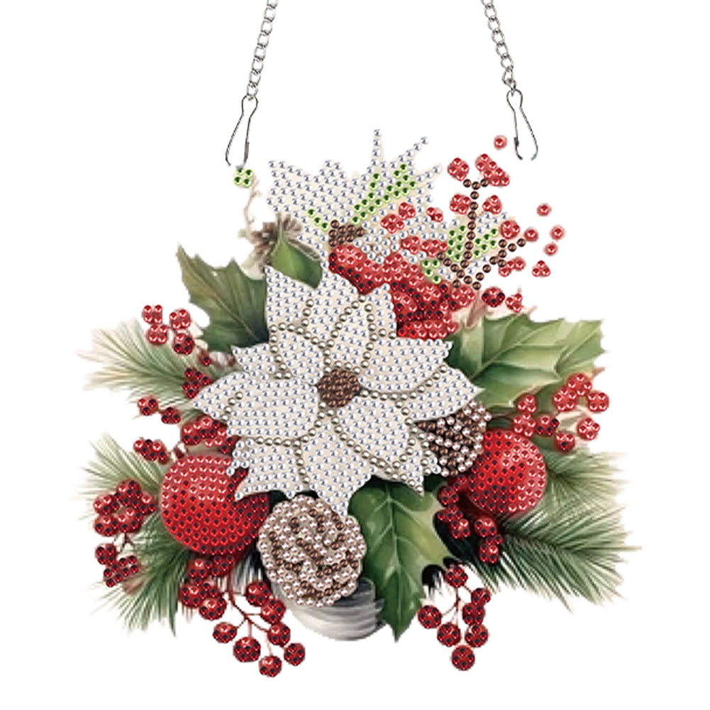 Acrylic Christmas Bouquet Single-Sided Round Diamond Painting Hanging Pendant
