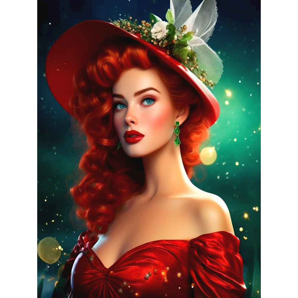 Diamond Painting - Full Round - Elegant red-haired woman (30*40CM)