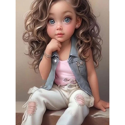 Diamond Painting - Full Round - curly hair big eyed girl (30*40CM)