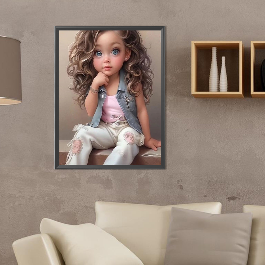 Diamond Painting - Full Round - curly hair big eyed girl (30*40CM)
