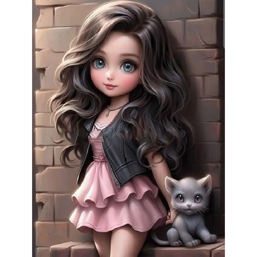 Diamond Painting - Full Round - curly hair big eyed girl (30*40CM)